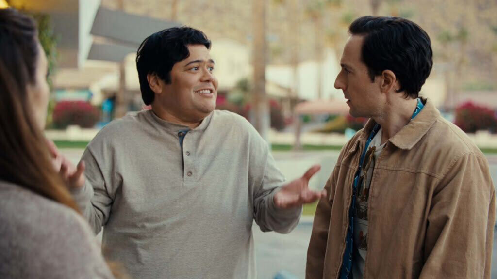Josh Brener, Harvey Guillén, and Billie Lourd in THAT FRIEND (Photo: Straw Hut Media)