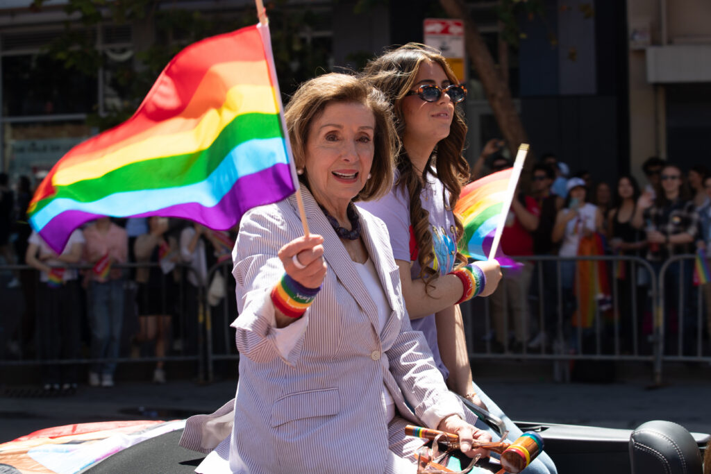 ancy Pelosi makes her way down Market street during the San Francisco Pride Parade on June 28, 2026 in San Francisco, California. (Photo by Miikka Skaffari/Getty Images)