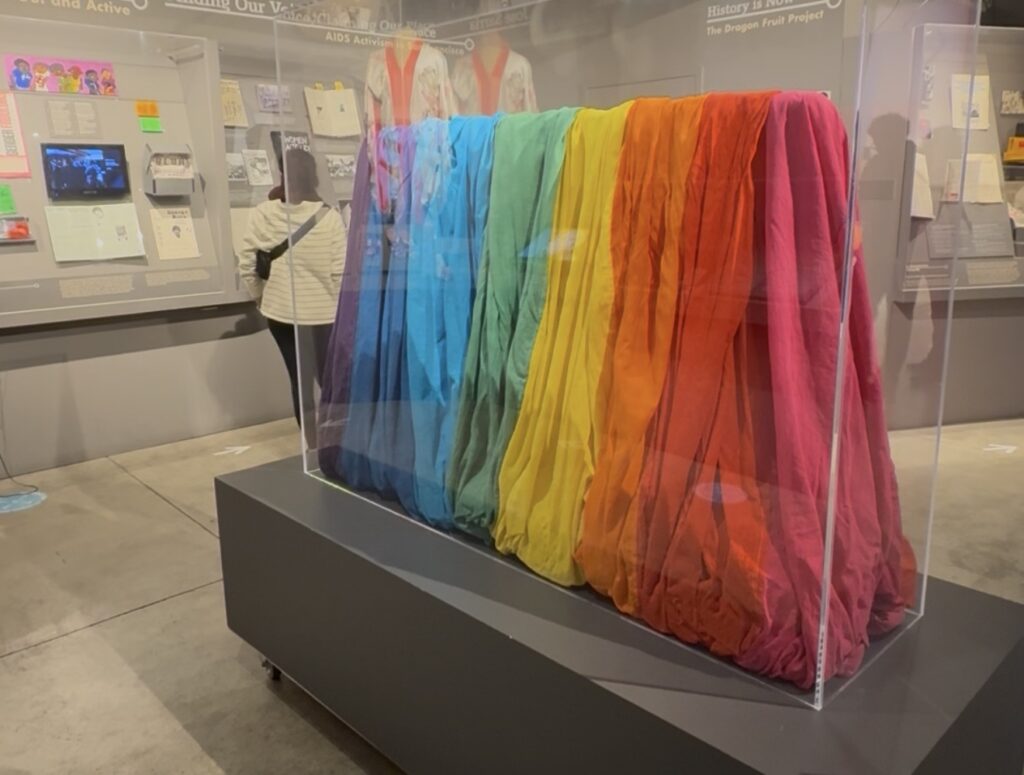 Designed in 1978 by San Francisco artist and activist Gilbert Baker, the flag is currently displayed at the GLBT Historical Museum and Archives. 