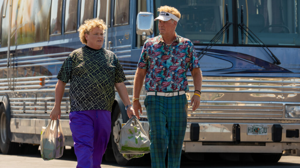 The Hawk - Season 1. (L to R) Fortune Feimster as Sam, Will Ferrell as Lonnie in Episode 101 of The Hawk. Cr. Colleen E Hayes/Netflix © 2026