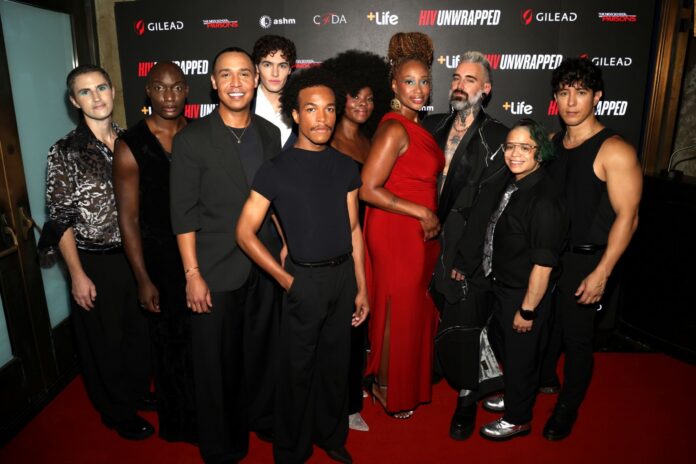 (L-R) Models Dennis Copertino, JahLove Serrano, Lionel Moise, Jared Marshall, Kristin Renee Young, Lynette Trawick, Michael Macneal, Marz Albarran, Raif Derrazi, and guest. Photo: Getty Images for Plus Life / AO Media