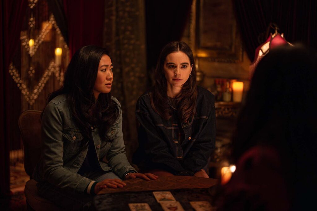 L-R: Kelsey Lopes as Ilana and Sarah Desjardins as Callie Sadeck in Yellowjackets, episode 3, season 4, streaming on Paramount+, 2026. Photo Credit: Darko Sikman/Paramount+.